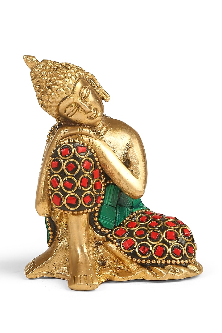 Antique Gold Brass Stone Work Handcrafted Buddha Idol by Amoliconcepts at Pernia's Pop Up Shop