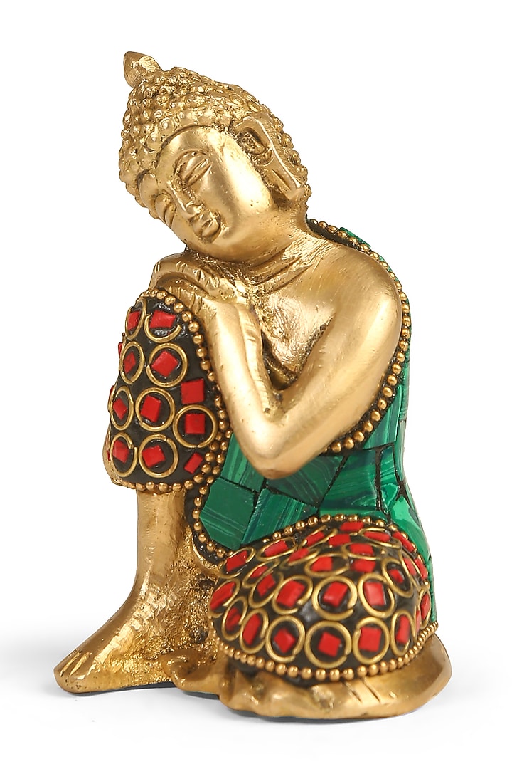 Antique Gold Brass Stone Work Handcrafted Buddha Idol by Amoliconcepts at Pernia's Pop Up Shop