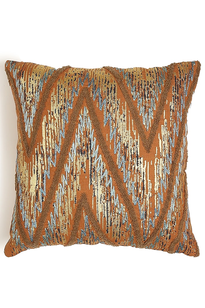 Mustard & Blue Embroidered Cushion Cover by Amoliconcepts at Pernia's Pop Up Shop