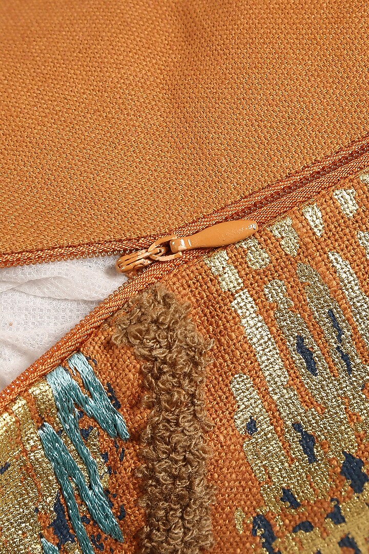 Mustard & Blue Embroidered Cushion Cover by Amoliconcepts at Pernia's Pop Up Shop