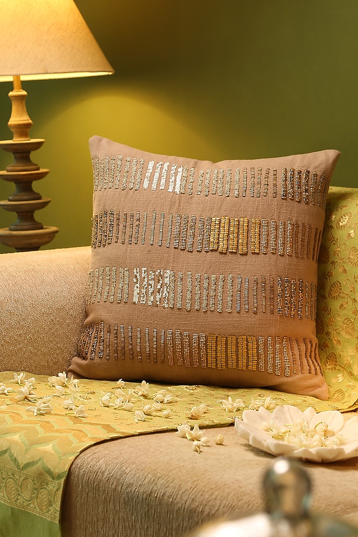 Grey Cotton Embroidered Cushion Cover by Amoliconcepts at Pernia's Pop Up Shop