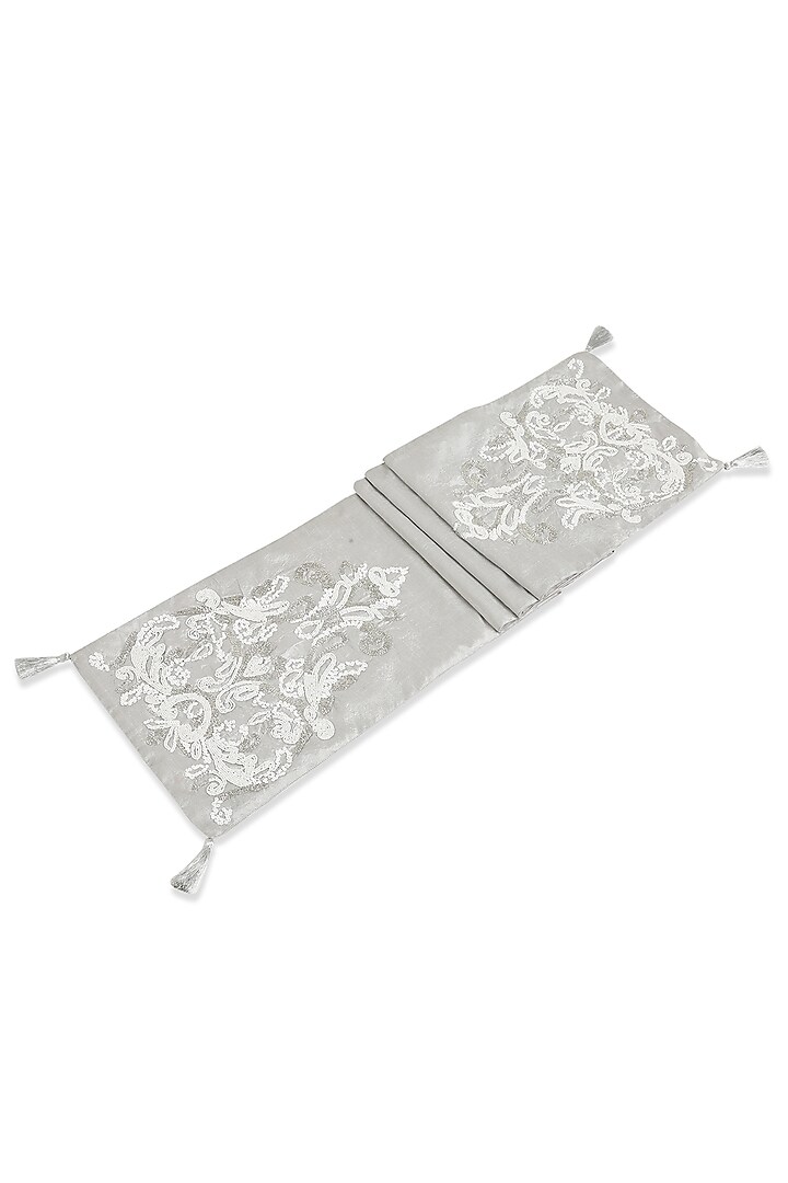 Silver Polyester Beaded Table Runner by Amoliconcepts at Pernia's Pop Up Shop