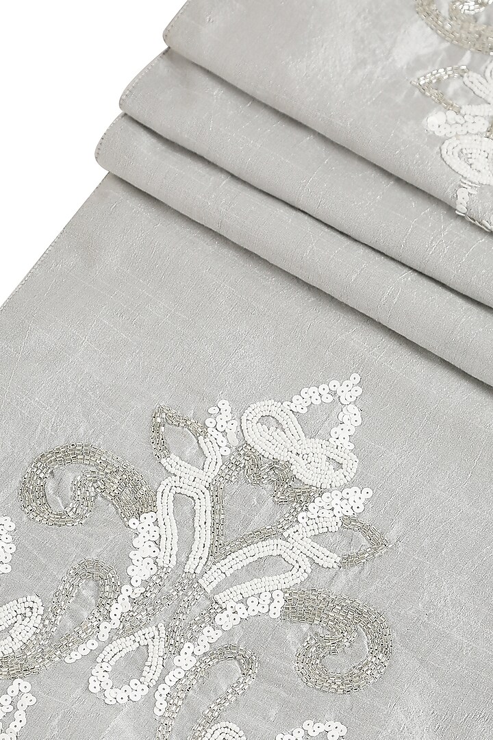 Silver Polyester Beaded Table Runner by Amoliconcepts at Pernia's Pop Up Shop
