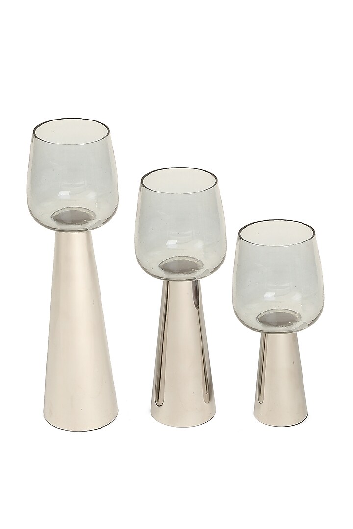 Smokey Grey Glass Hurricane (Set of 3) by Amoliconcepts at Pernia's Pop Up Shop