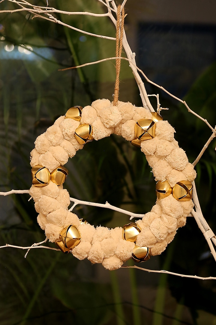 Ivory Pom Pom & Bell Wreath by Amoliconcepts