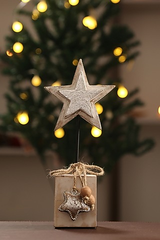 White Wooden Star With Silver Foiling by Amoliconcepts