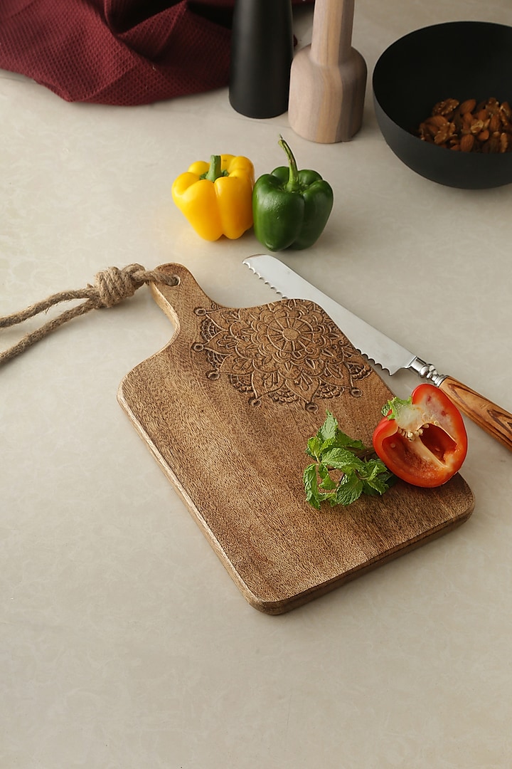 Natural Mango Wood Floral Cheese Board by Amoliconcepts