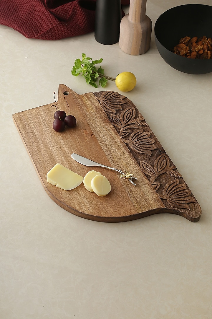 Natural Mango Wood Floral Cheese Board by Amoliconcepts