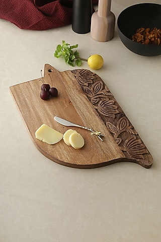 Natural Mango Wood Floral Cheese Board by Amoliconcepts