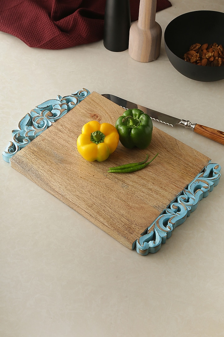 Natural & Turquoise Blue Mango Wood Cheese Board by Amoliconcepts at Pernia's Pop Up Shop
