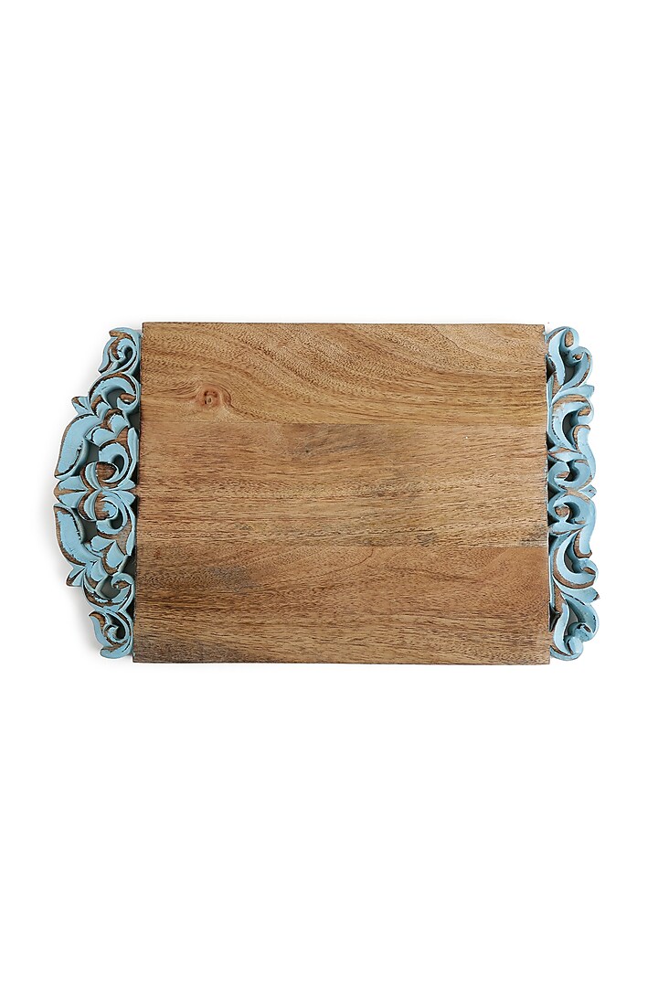Natural & Turquoise Blue Mango Wood Cheese Board by Amoliconcepts at Pernia's Pop Up Shop