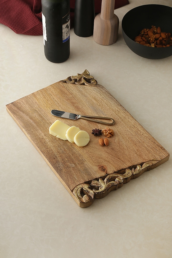 Natural & Antique Gold Mango Wood Cheese Board by Amoliconcepts at Pernia's Pop Up Shop