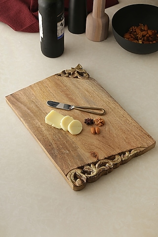 Natural & Antique Gold Mango Wood Cheese Board by Amoliconcepts