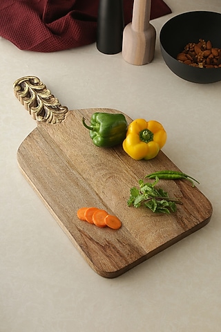 Natural & Antique Gold Mango Wood Cheese Board by Amoliconcepts