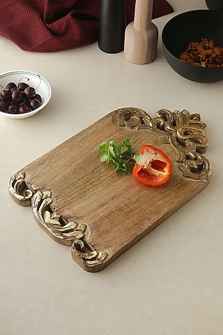 Natural & Antique Gold Mango Wood Cheese Board by Amoliconcepts