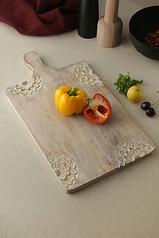 Natural Mango Wood White Finish Cheese Board by Amoliconcepts