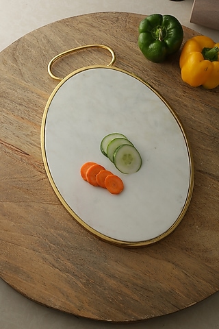 Gold Tone & White Marble Cheese Board by Amoliconcepts
