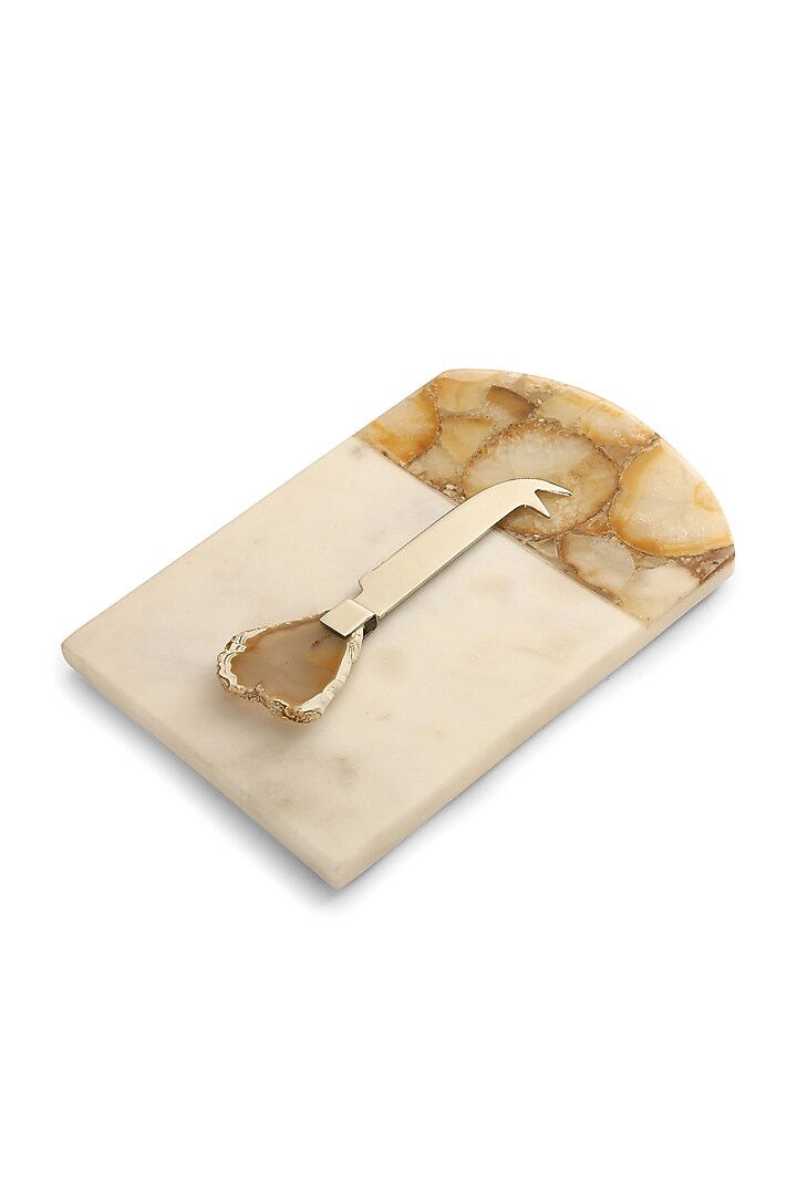 Natural White Agate & Marble Cheese Board With Knife by Amoliconcepts at Pernia's Pop Up Shop