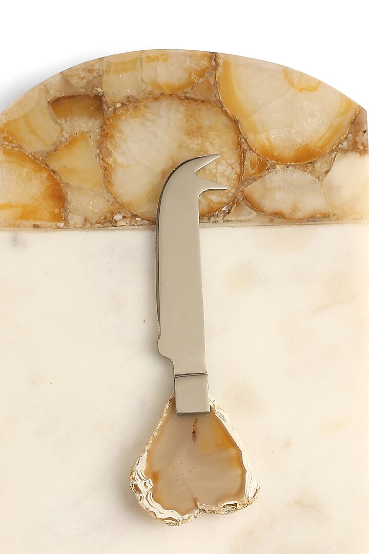 Natural White Agate & Marble Cheese Board With Knife by Amoliconcepts at Pernia's Pop Up Shop
