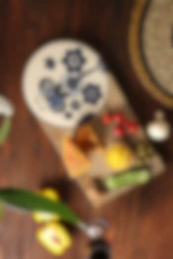 Blue Natural Mango Wood & Ceramic Hand Painted Cheese Board by Amoliconcepts at Pernia's Pop Up Shop