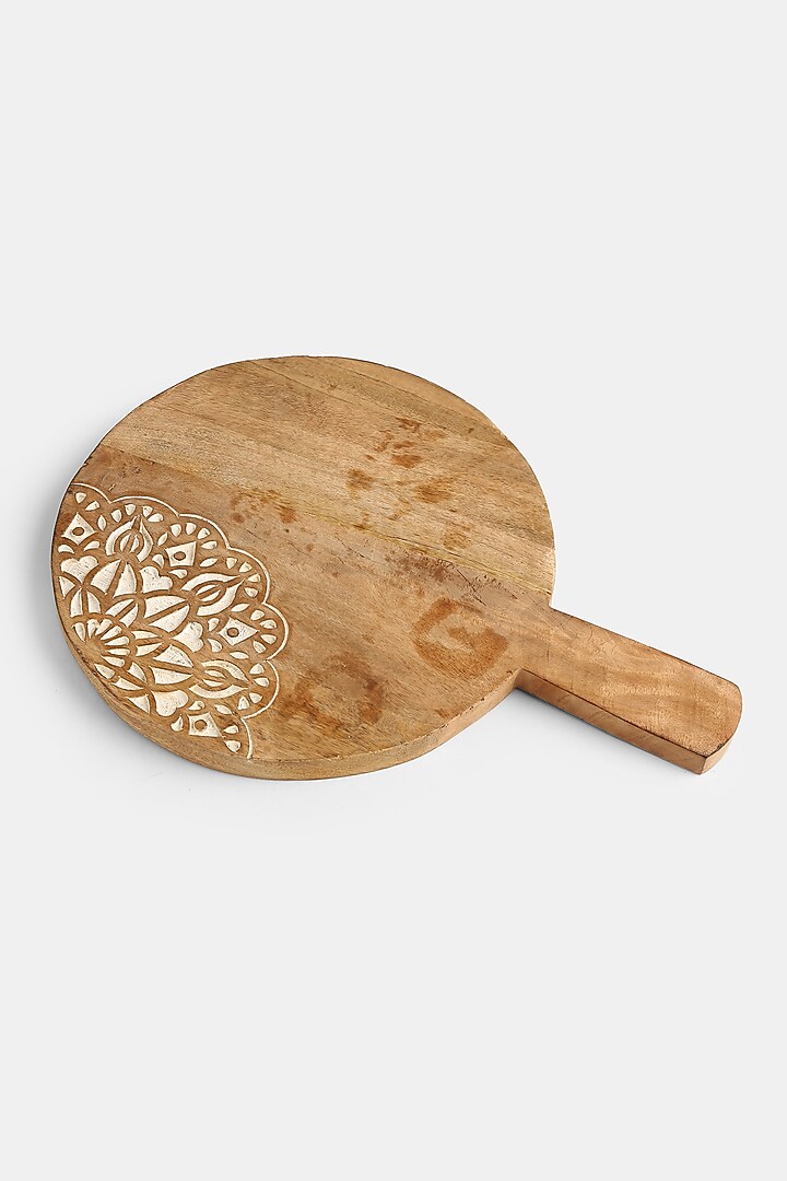Natural & White Wash Mango Wood Floral Cheese Board by Amoliconcepts at Pernia's Pop Up Shop