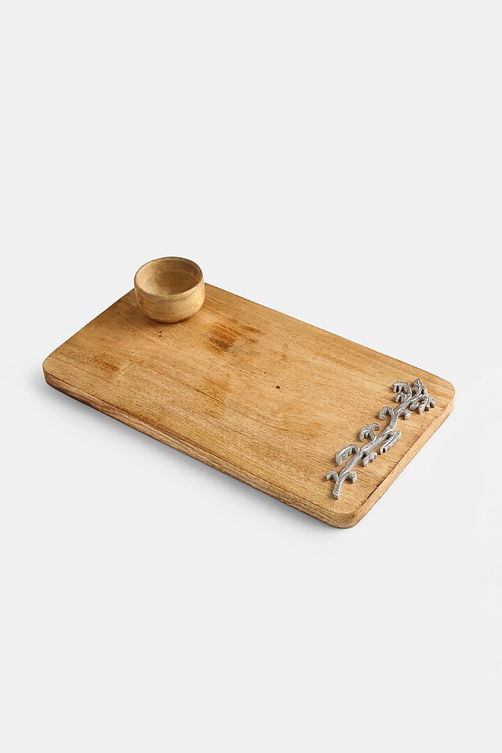 Natural & Silver Mango Wood Cheese Board With Bowl by Amoliconcepts at Pernia's Pop Up Shop