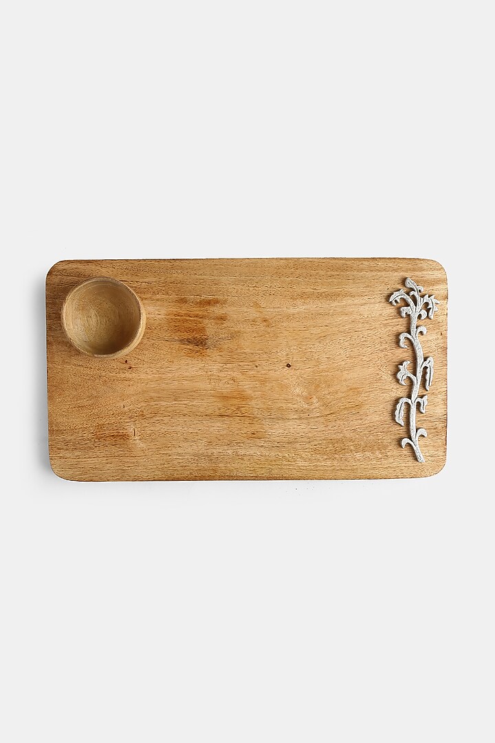 Natural & Silver Mango Wood Cheese Board With Bowl by Amoliconcepts at Pernia's Pop Up Shop