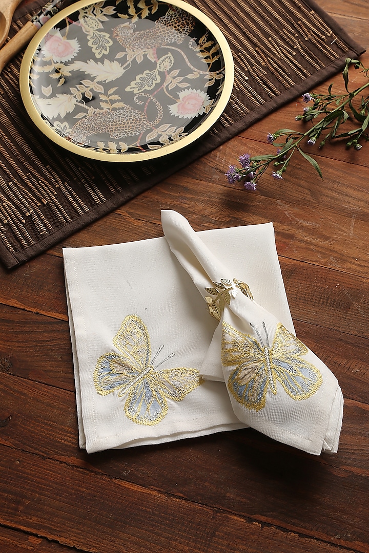 Off-White Cotton Dinner Napkins Set Of 4 by Amoliconcepts at Pernia's Pop Up Shop