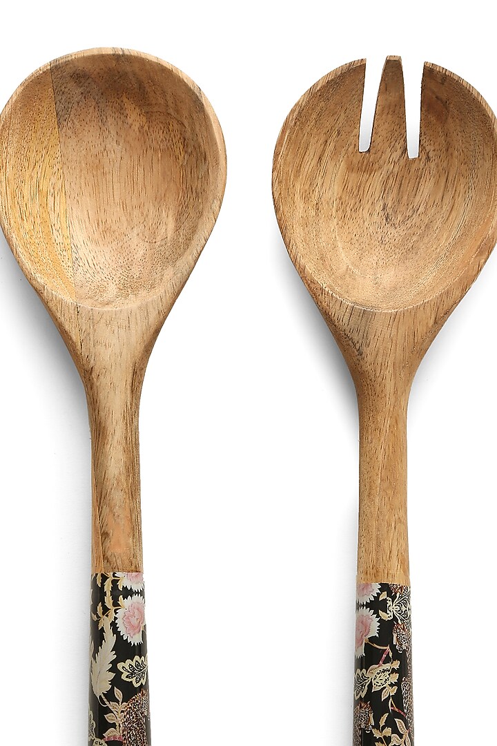 Blue & Multi-Colored Mango Wood Forest Design Decal Salad Server by Amoliconcepts at Pernia's Pop Up Shop