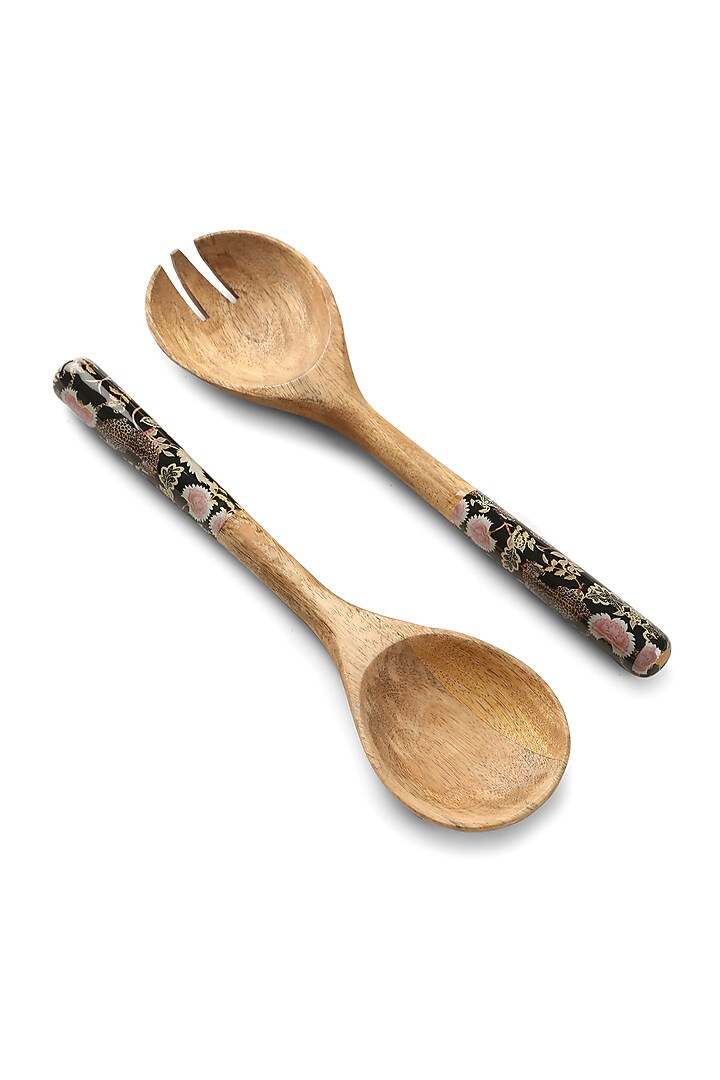 Blue & Multi-Colored Mango Wood Forest Design Decal Salad Server by Amoliconcepts at Pernia's Pop Up Shop