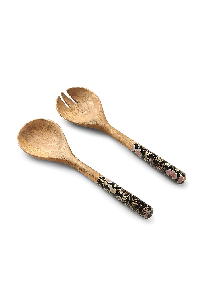 Blue & Multi-Colored Mango Wood Forest Design Decal Salad Server by Amoliconcepts at Pernia's Pop Up Shop