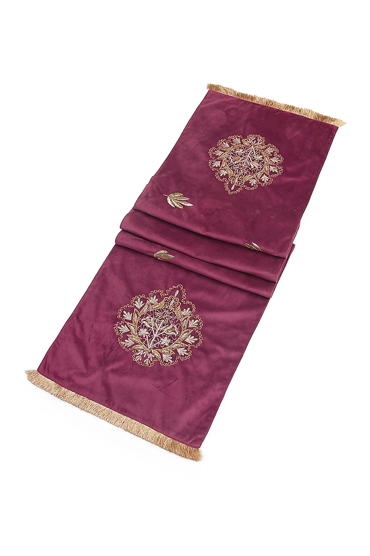 Violet & Golden Viscose Velvet Embroidered Table Runner by Amoliconcepts at Pernia's Pop Up Shop