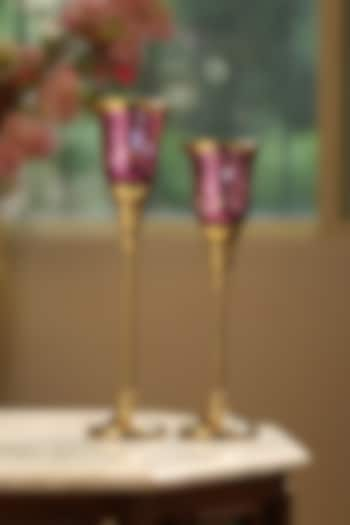 Violet & Golden Glass Aluminium Candle Holder Set Of 2 by Amoliconcepts at Pernia's Pop Up Shop