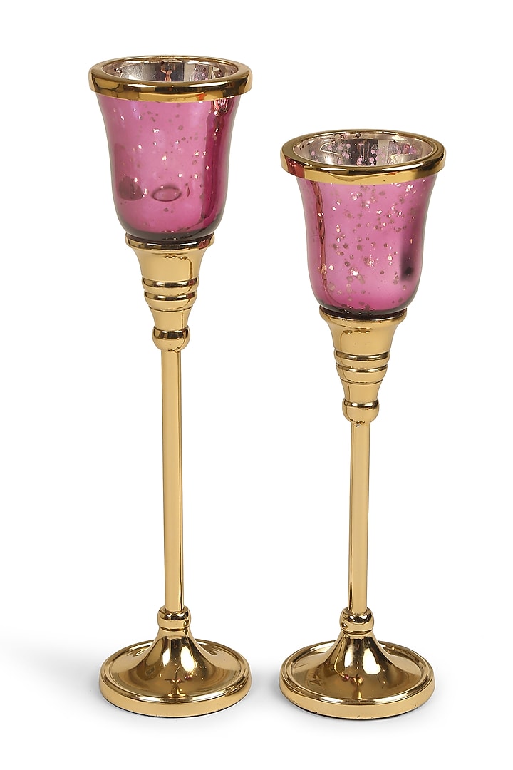 Violet & Golden Glass Aluminium Candle Holder Set Of 2 by Amoliconcepts at Pernia's Pop Up Shop