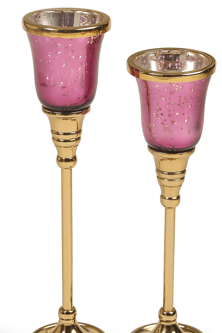 Violet & Golden Glass Aluminium Candle Holder Set Of 2 by Amoliconcepts at Pernia's Pop Up Shop
