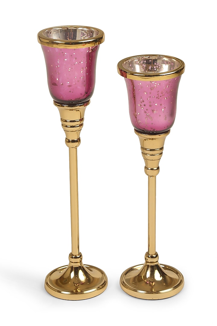 Violet & Golden Glass Aluminium Candle Holder Set Of 2 by Amoliconcepts at Pernia's Pop Up Shop