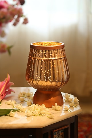 Silver & peach Mercury Glass With Iron Candle Holder by Amoliconcepts