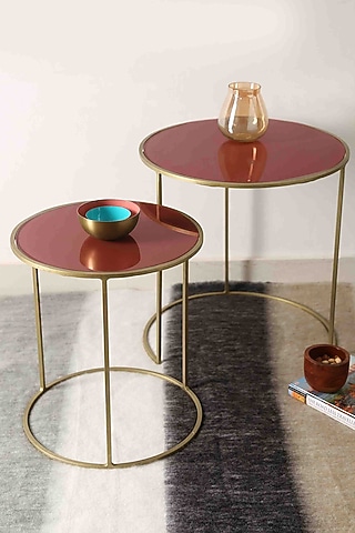 Light Red Handcrafted Coffee Table (Set of 2) by Amoliconcepts