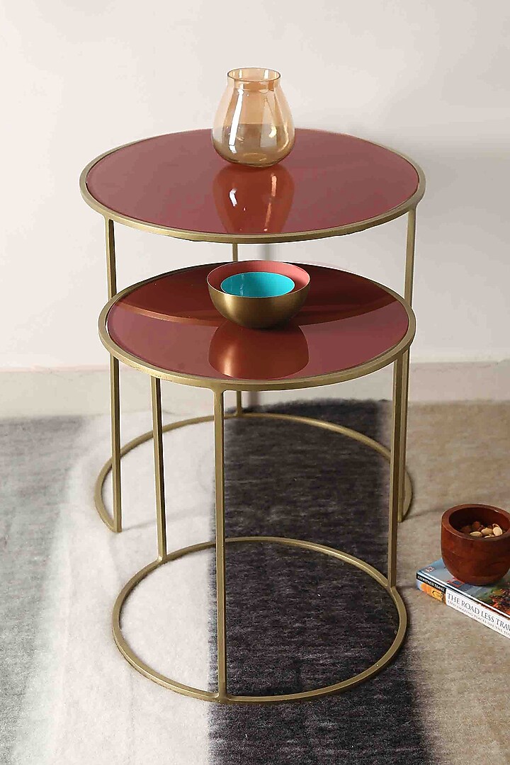 Light Red Handcrafted Coffee Table (Set of 2) by Amoliconcepts at Pernia's Pop Up Shop