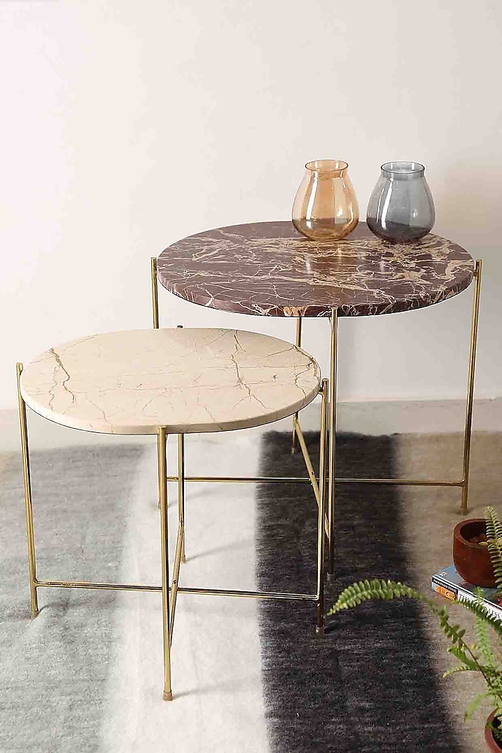 Cherry & Beige Handcrafted Coffee Table (Set of 2) by Amoliconcepts at Pernia's Pop Up Shop