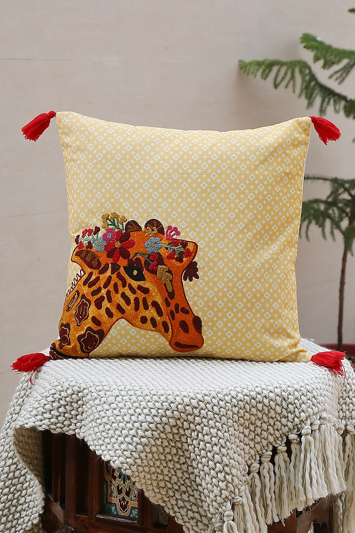 Multi-Coloured Giraffe Embroidered Cushion Cover Design by