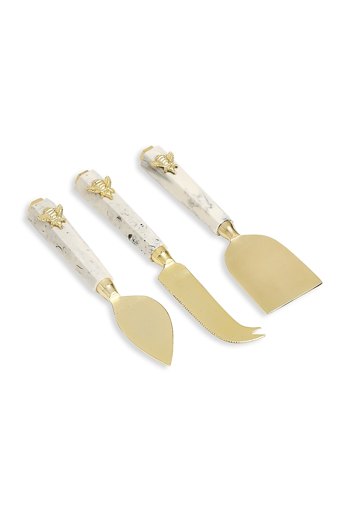 White & Gold Cheese Knife Set of 3