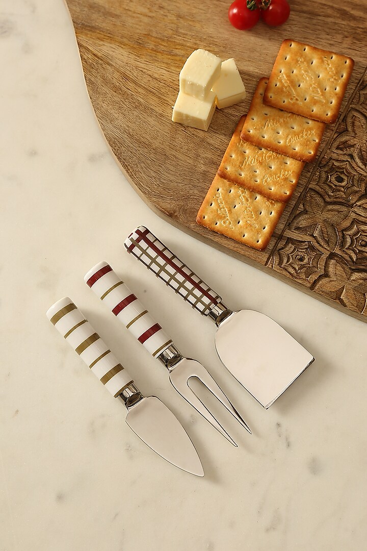 Off-White Ceramic Cheese Knife Set (Set of 3) by Amoliconcepts
