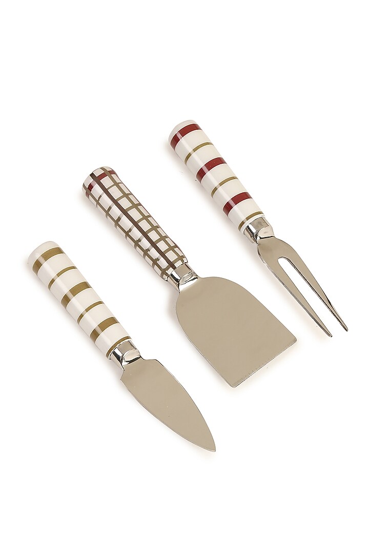 Off-White Ceramic Cheese Knife Set (Set of 3) by Amoliconcepts at Pernia's Pop Up Shop