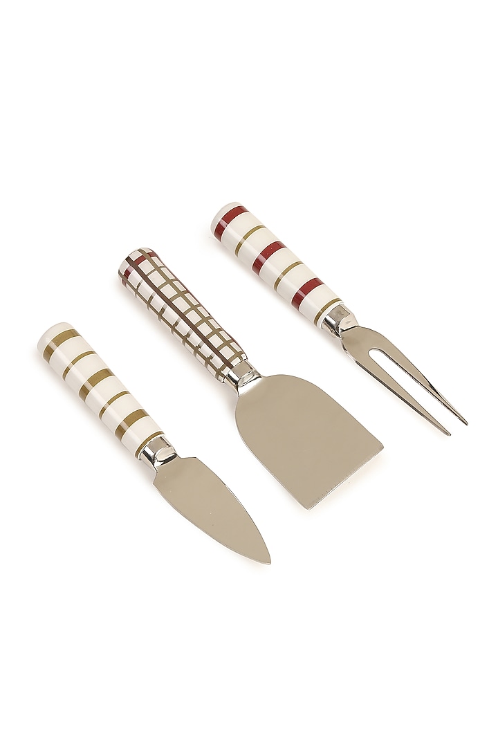 Off-White Ceramic Cheese Knife Set (Set of 3) by Amoliconcepts at Pernia's Pop Up Shop