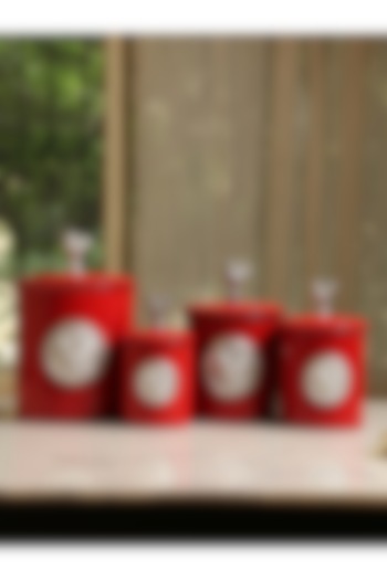 Red Stainless Steel Canister (Set of 4) by Amoliconcepts at Pernia's Pop Up Shop