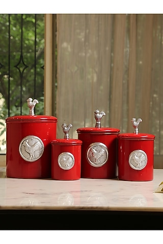 Red Stainless Steel Canister (Set of 4) by Amoliconcepts