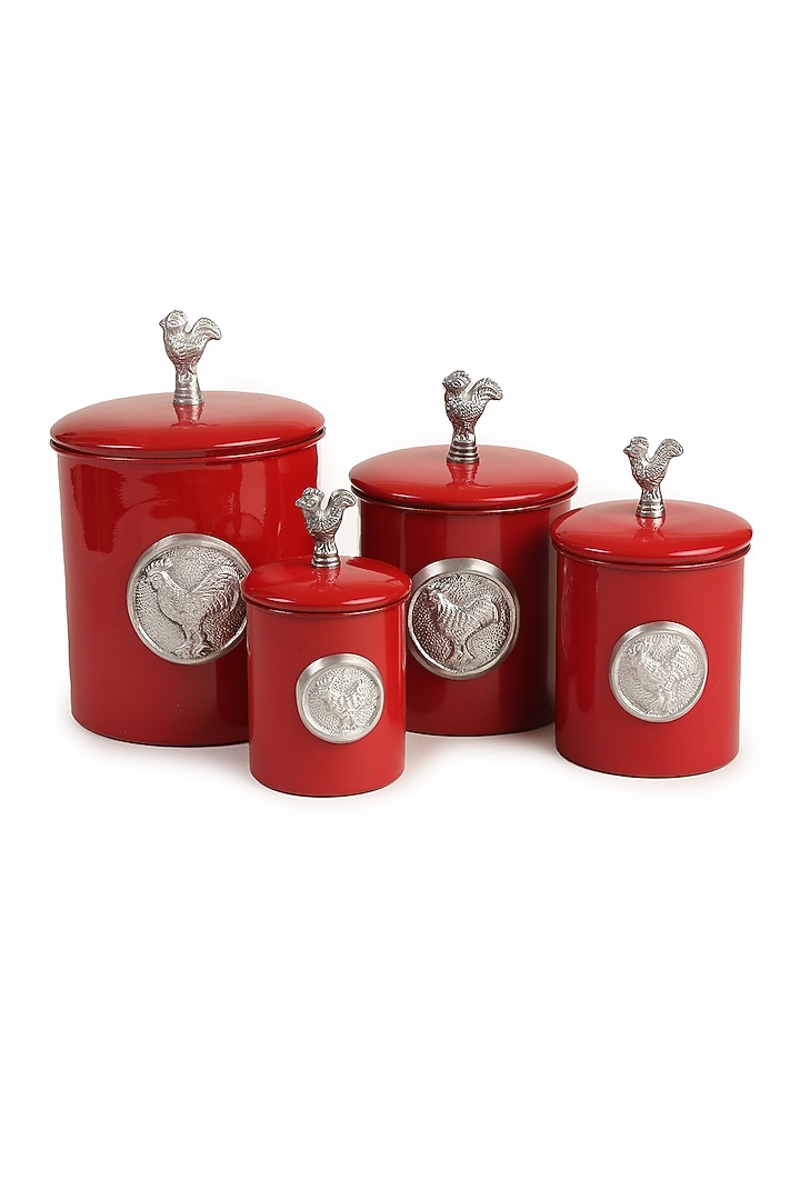 Red Stainless Steel Canister (Set of 4) by Amoliconcepts at Pernia's Pop Up Shop