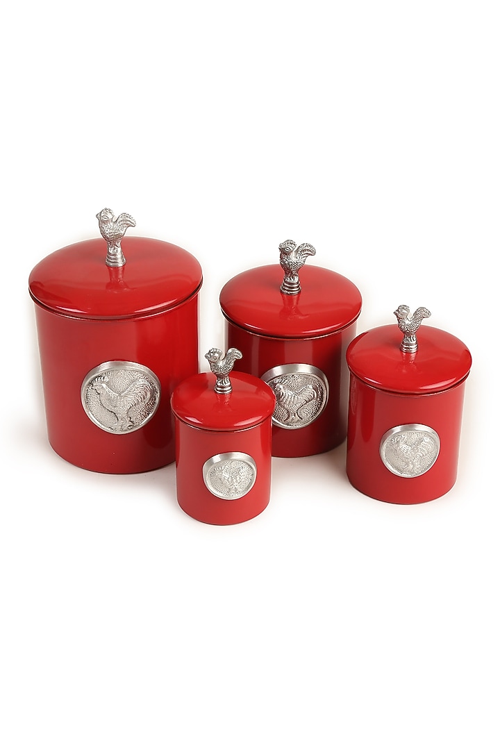 Red Stainless Steel Canister (Set of 4) by Amoliconcepts at Pernia's Pop Up Shop