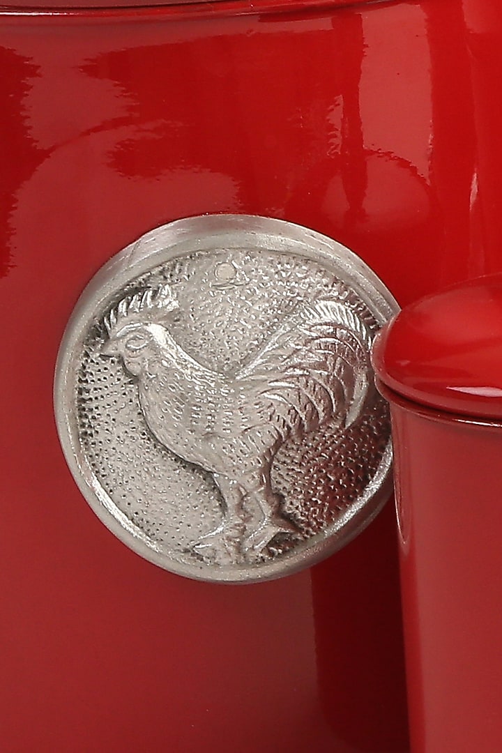Red Stainless Steel Canister (Set of 4) by Amoliconcepts at Pernia's Pop Up Shop